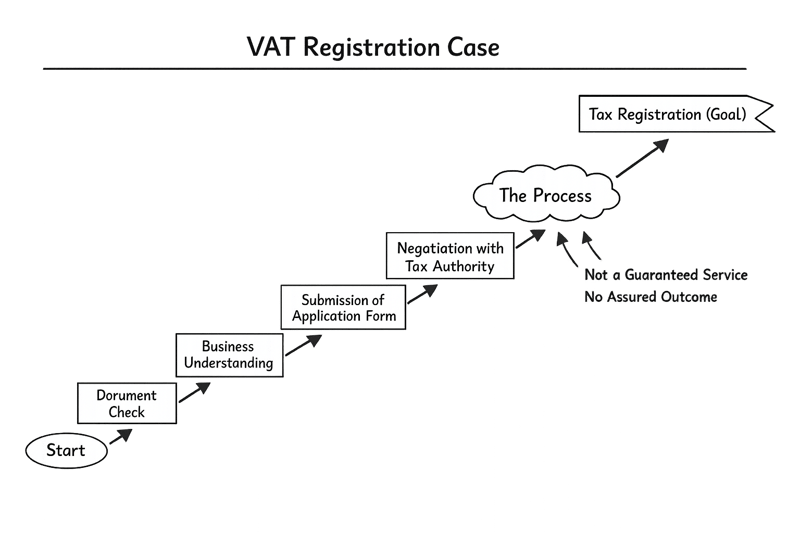 VAT Registration CaseA simple flowchart in monochrome with text only At the top-1